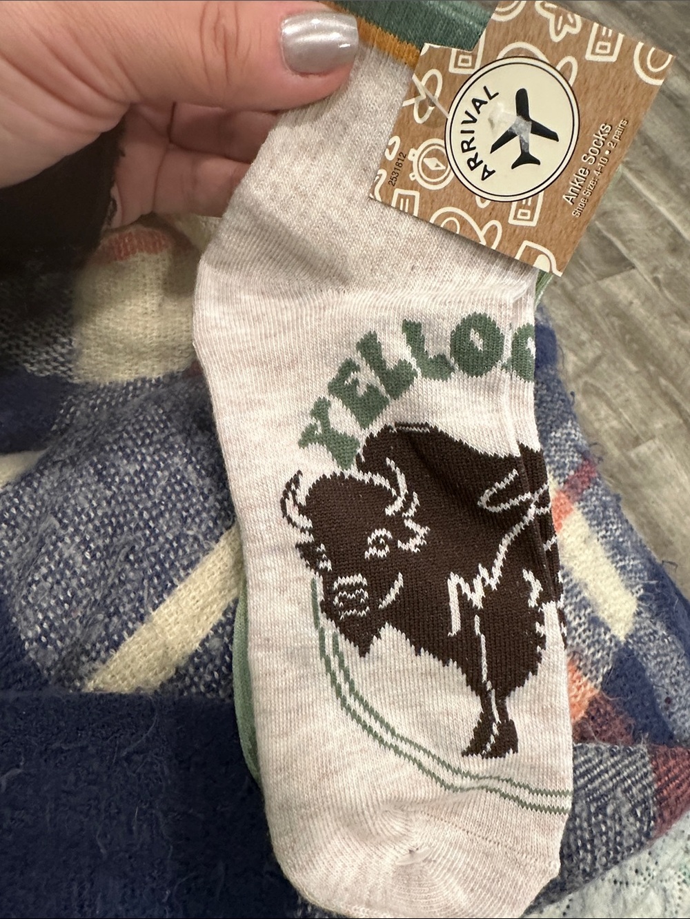 Bison Graphic Crew Socks in Ivory and Brown